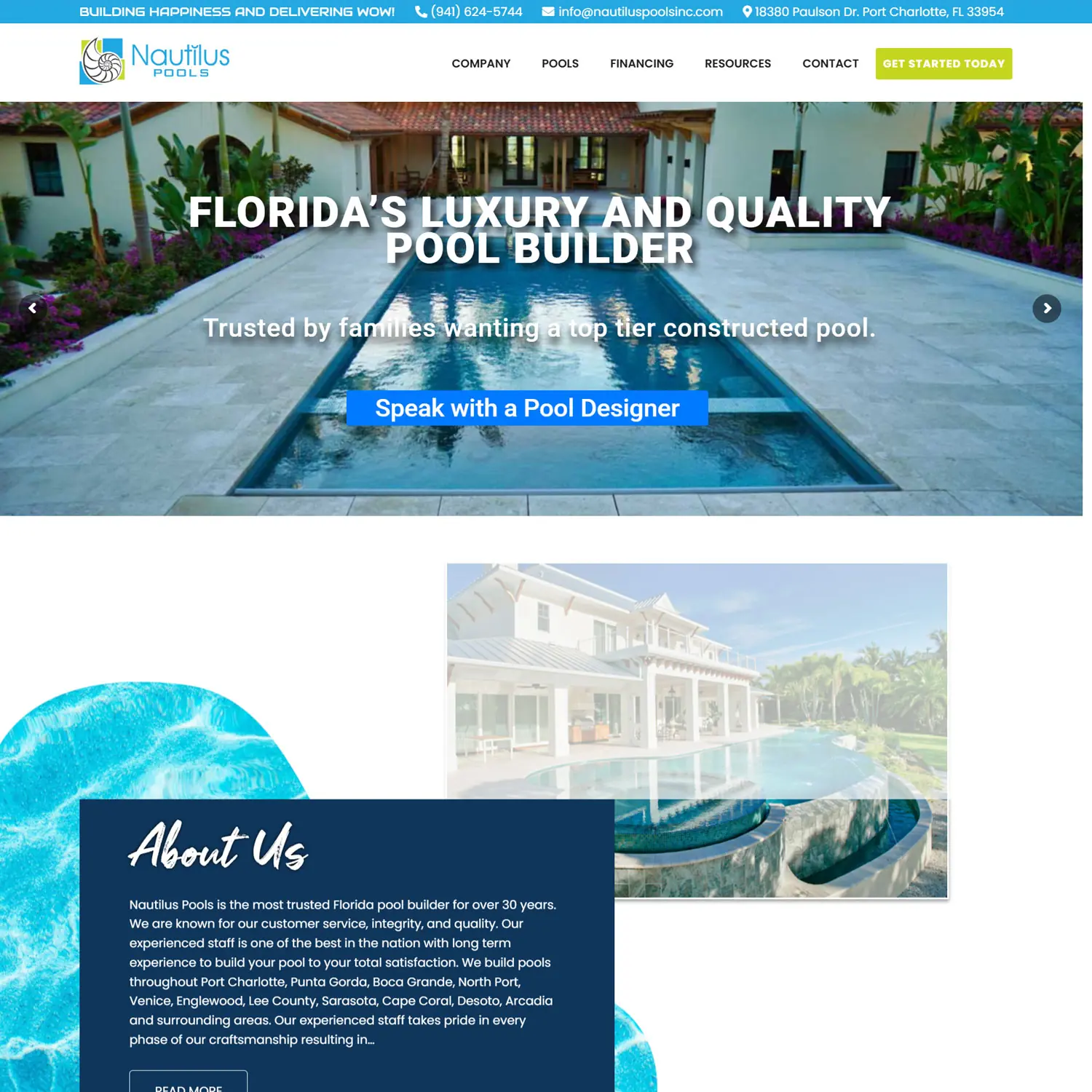 Nautilus Pools website preview