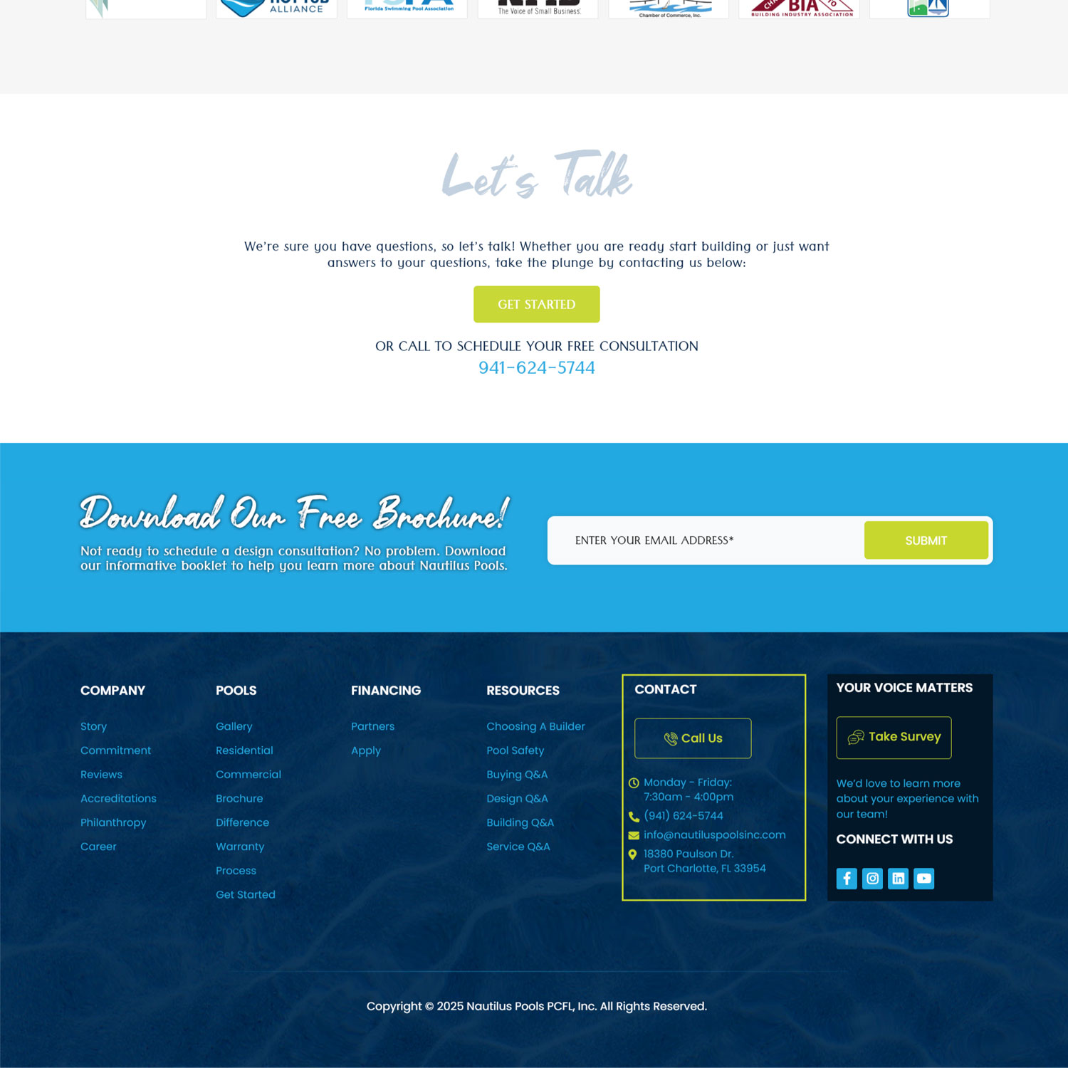 Nautilus Pools Inc. website screenshot 2