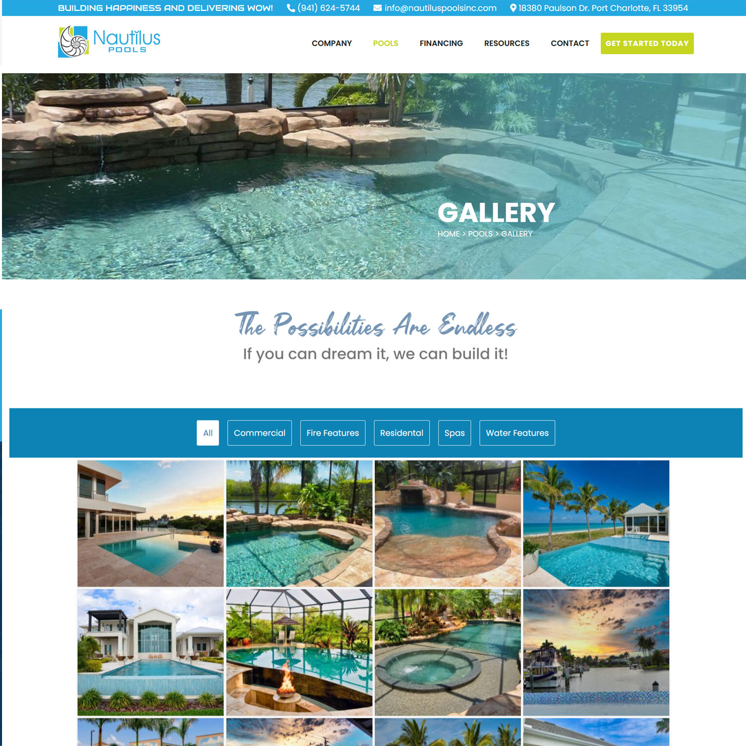 Nautilus Pools Inc. website screenshot 3