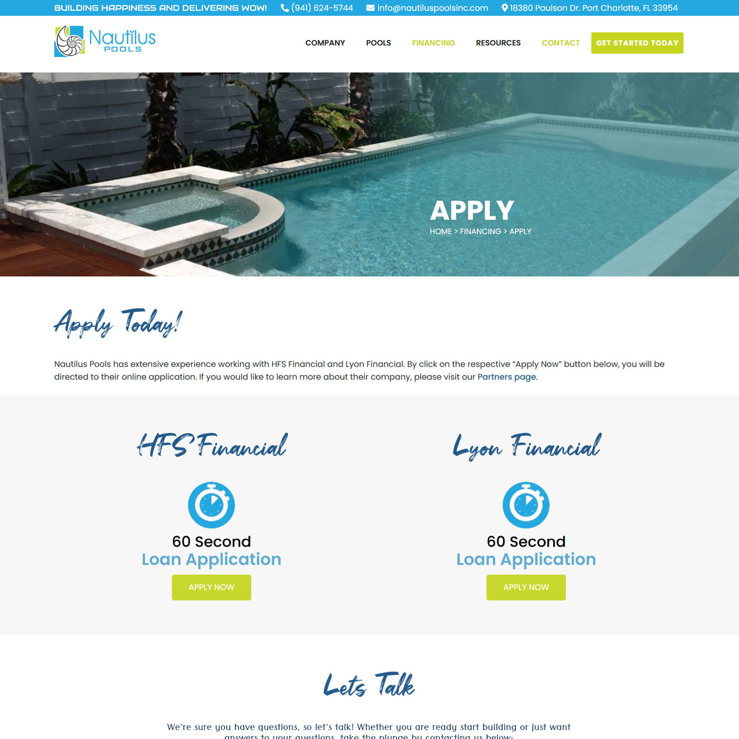 Nautilus Pools Inc. website screenshot 4